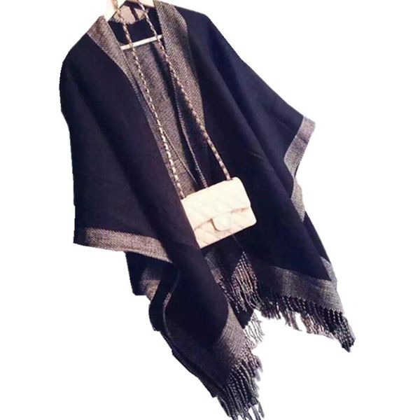 

scarves european vintage women black and grey both sides can wear cotton cashmere scarf pashmina warm winter poncho my304, Blue;gray