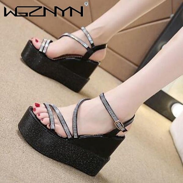 

sandals women crystal fashion wedge platform gladiator for summer shoes high heel sandal female sandalias mujer, Black