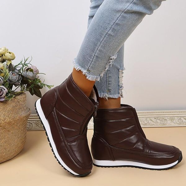 

boots 2021 winter warm short fluffy comfortable flat-bottomed round toe front zipper women's snow, Black