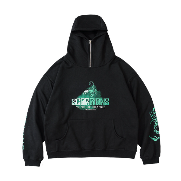 

men's hoodies & sweatshirts 2021 autumn scorpion band print rock style retro men hip hop pullover cotton oversized hooded sweatshirt vi, Black