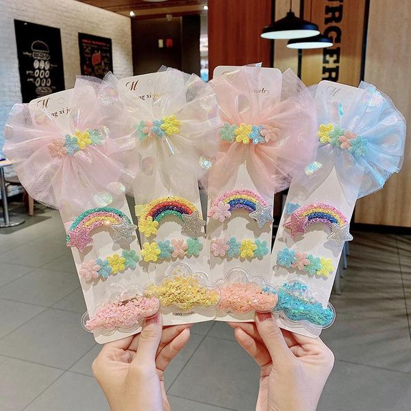 

4pcs/set cute bow rainbow hairpins sweet hair clips ornament children headband barrettes for girls kids fashion hair accessories