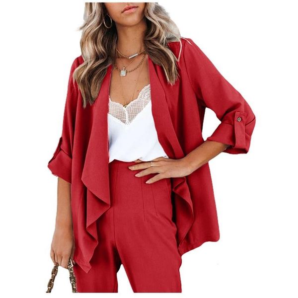 

women's suits & blazers women suit solid color woven pocket spring and summer collar casual commuter fashion button five-point t-shirt, White;black