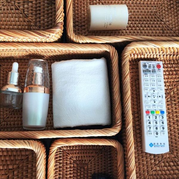 

rattan storage basket woven container fruit snack bread picnic cosmetic box kitchen supplies rectangular rattan basket
