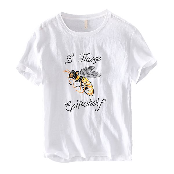 

2021 new nova chegada do vero manga curta de linho camisas dos casual moda t-shirts para homens o pescoo confortvel t camisa ao9r, White