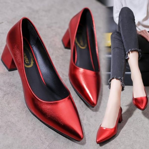 

dress shoes leishen 2021 spring women's high heels bride party mid heel pointed toe pumps women big size 34-41 y1061, Black
