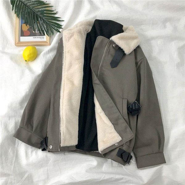 

women's down & parkas techwear plus velvet thick warm padded jacket winter coat women korean loose bf wild high street hip hop wear, Black