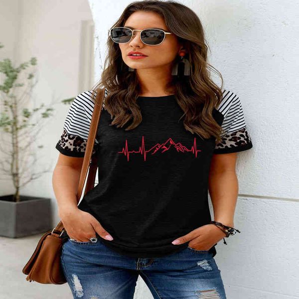 

woman short sleeve print graphic tees summer o-neck t-shirt female shirts for women heartbeat harajuku trendy t shirt, White