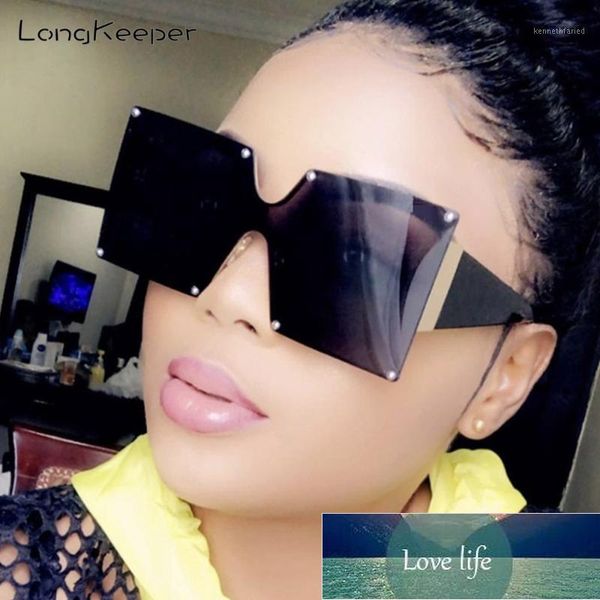 

sunglasses longkeeper one piece square for women luxury big frame gradient sun glasses rivet rimless black shades eyewear uv4001, White;black