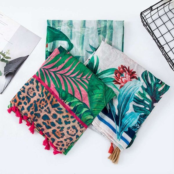 

tropical rain forest flower cotton hemp hand decoration thin travel sunshade long silk scarf sunscreen shawl beach towel, Blue;black