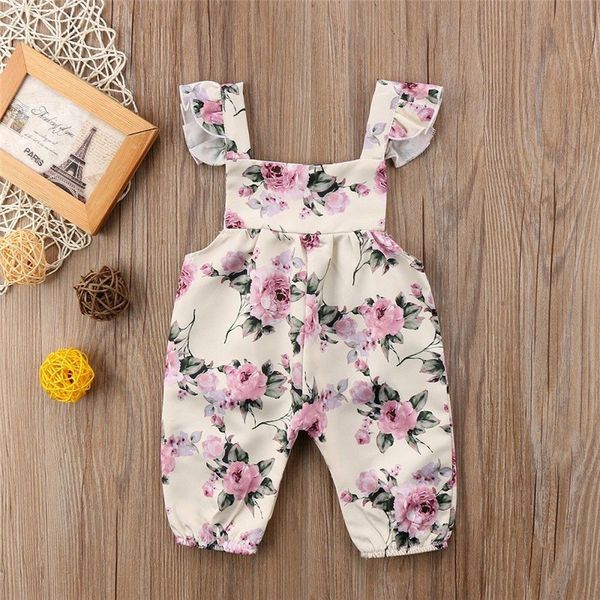 

baby girls flower strap ruffles romper toddler jumpsuit newborn playsuit children outfit clothes, Blue