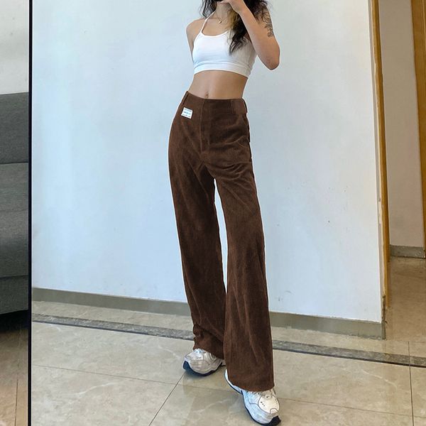 

streetwear letter print womens straight pants vintage brown high waist casual trousers for female harajuku capris 2021, Black;white