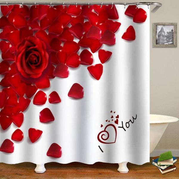

shower curtains luxury flowers red rose printed curtain set waterproof women bathing bathroom pedestal rug lid carpet toilet cover