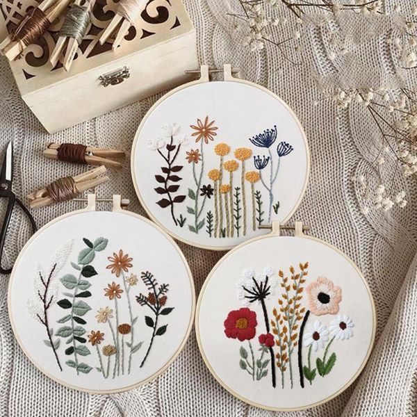 

embroidery kit for beginners cross stitch diy stamped embroidery with floral pattern ring color threads