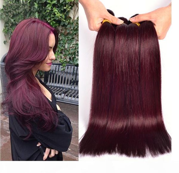 

burgundy brazilian peruvian straight wave 3pcs lot hair weave bundles red wine 99j human virgin hair, Black