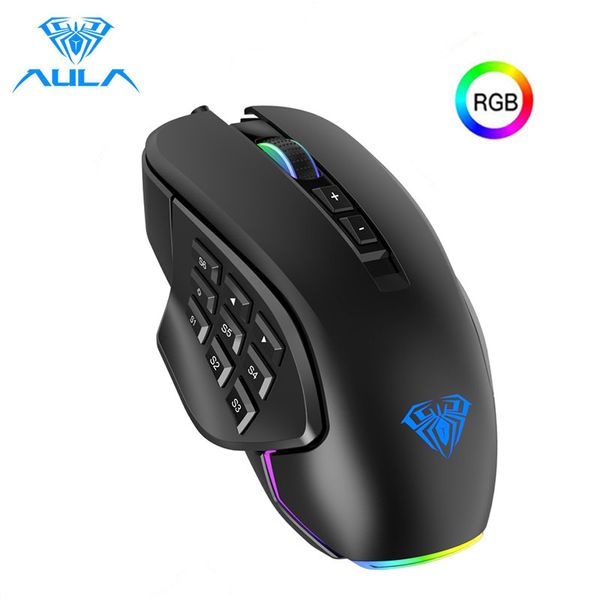 

AULA RGB Gaming Mouse 10000 DPI Side Buttons Macro Programmable Ergonomic 14 Key Wired USB Backlit Gamer Mice for Laptop Desktop