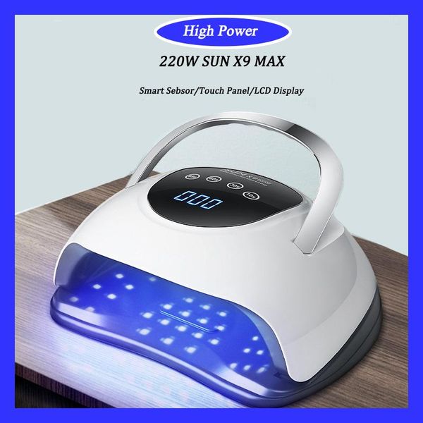 

nail dryers high power 220w sun x9 max led manicure lamp dryer, used for curing uv gel varnish tool, with sensor lcd display screen