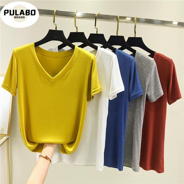 

women's t-shirt v-neck shirt summer slim short sleeve t plus size modal base solid color slim-fit inner thin tees t-shirts, White