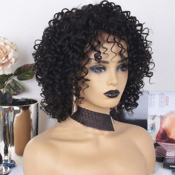 

hair bulks 12inch 150% density kinky curly human for women scalp machine made with bangs malaysian none lace, Black