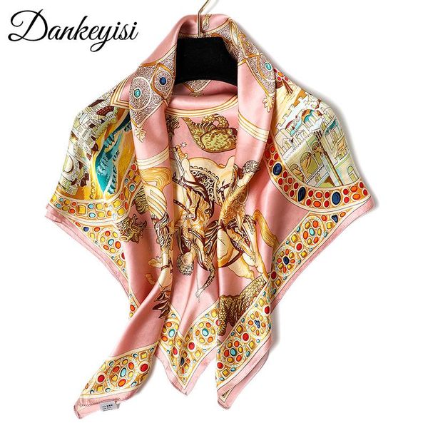 

scarves dankeyisi designer silk scarf women bandana hijab winter big square towel 100% natural female foulard femme, Blue;gray
