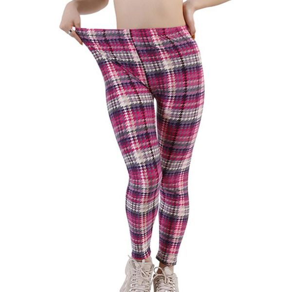 

women's leggings yrrety plaid print women high waist fitness push up ladies workout pants female leggins mujer polyester casual clothin, Black