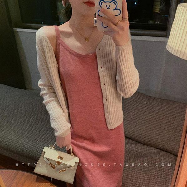

spring autumn button crop cardigan women long sleeve sweet short knitted jacket female v-neck solid cardigan sweater coat, White