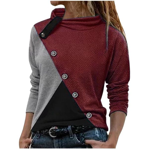 

women's t-shirt pile collar gradient solid long-sleeved shirt basic button autumn winter fashion stitching, White