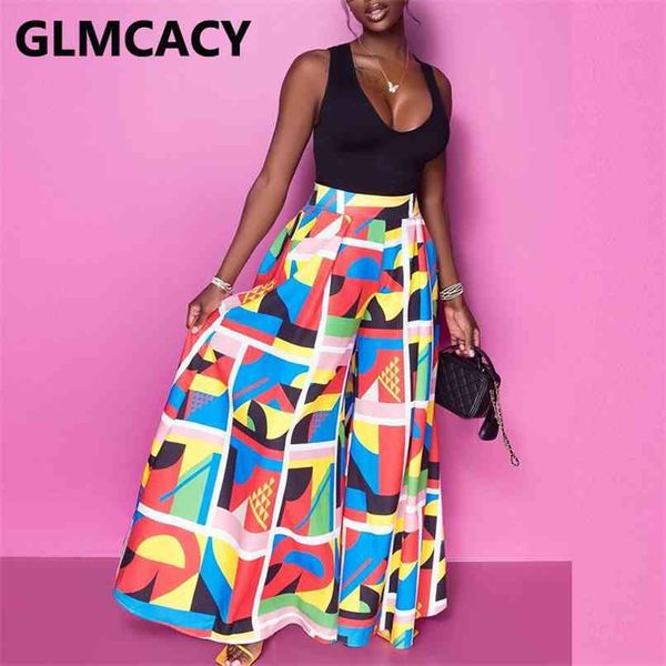 

women plus size over high waist printed wide leg pants 210915, Black;white