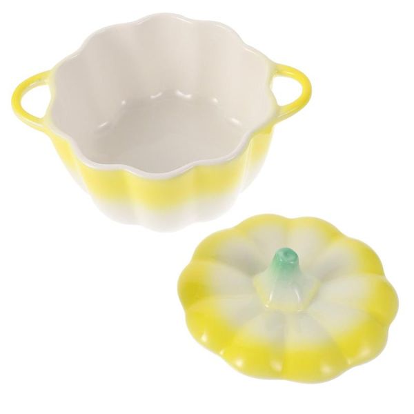 

bowls 1pc creative pumpkin shaped dessert bowl ceramic home with lid (yellow)