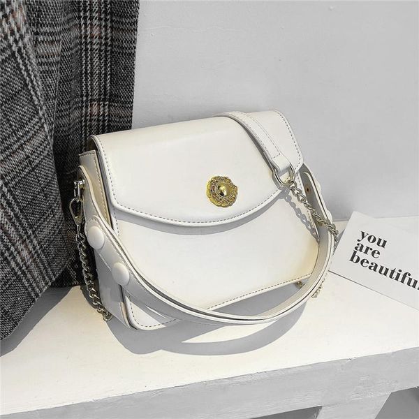 

spring trend solid chain small crossbody bags for women fashion flower lock hand bags baguette shoulder 2021