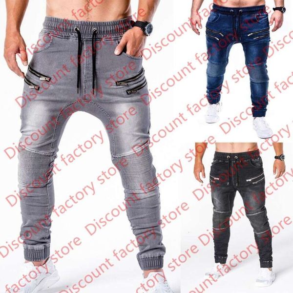 

men's jeans new jeans pants men's jeans casual running zipper stylish slim pants hombr joggers masculino jean, Blue