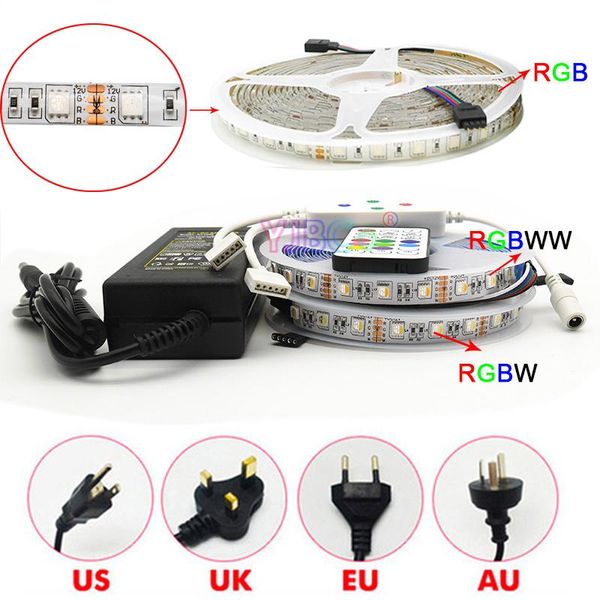 

strips 12v 24v 10m rgb/ rgbw/ rgbww led strip set flexible 4 in 1 lamp tape + power adapter 21keys music timing controller