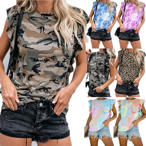 

european and american summer new leopard camouflage tie dye loose round neck short sleeve t-shirt, White