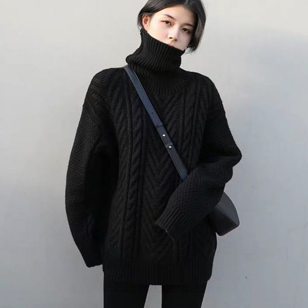 

relaxed lazy high neck twist sweater for women in autumn and winter, White;black