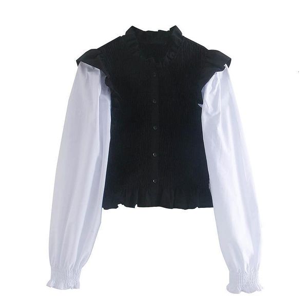 

novalya casual stand collar blouses women fashion patchwork shirts women elegant ruffles long sleeve female ladies hj, White