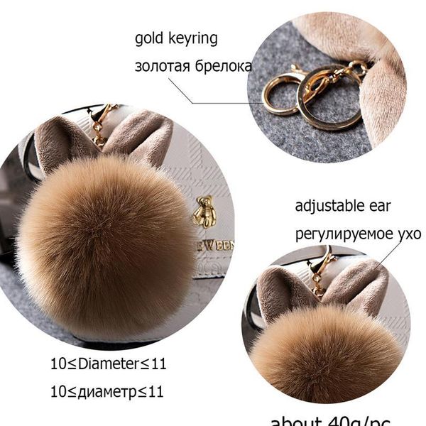 

new fluffy bunny toys ear keychain rabbit key chain fur woman bag charms keyring pom pom car pendant pompom holder qylfrg