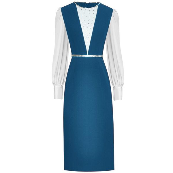 

casual dresses designer spring autumn women's diamond o-neck patchwork fashion elegant long sleeved party pencil dress, Black;gray