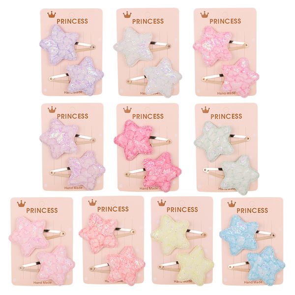 

20sets fashion sequin star snap clips glitter cartoon barrettes hairpins princess headwear boutique hair accessories for girls, Slivery;white