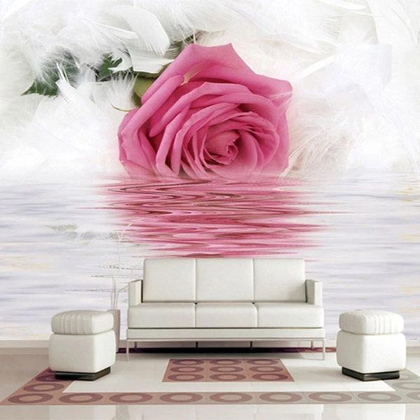 

wallpapers romantic rose feather reflection on water po modern art interior design decor mural 3d beautiful flower wallpaper waterproof