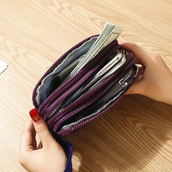 

grocery three-layer zipper fabric mobile nylon shopping small key change phone women's bag multi-layer large clutch wrist apxka