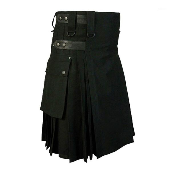 

mens skirt pants vintage kilt scotland gothic fashion kendo pocket skirts scottish clothing wild, Black