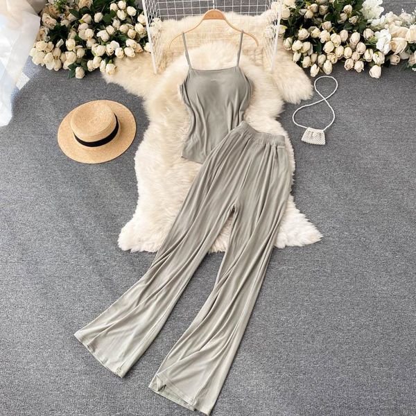 

women's two piece pants singreiny women 2021 summer fashion korean set off shoulder split strap +high waist wide leg long suits, White