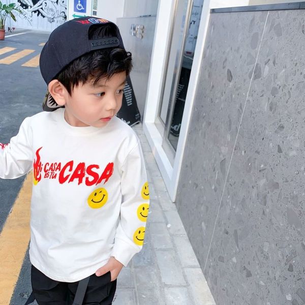 

2020 spring new fashion brand children's wear men's and women's smiling face hip hop sweater long sleeve t-shirt, Blue