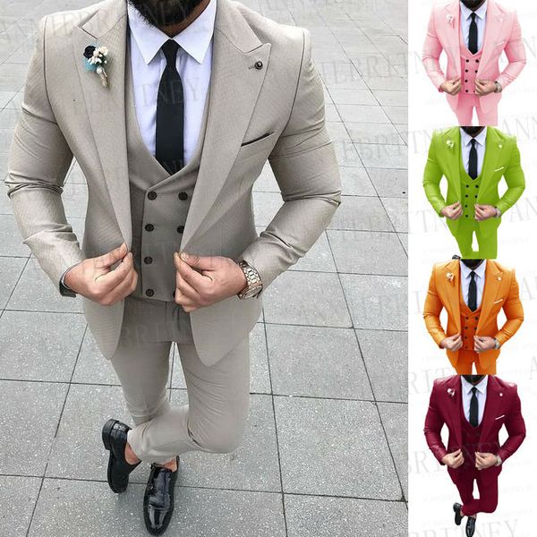 

men's suits & blazers 2021 beige fashion suit slim fit pink prom wedding for groom tuxedo jacket pants set sky blue casual man bla, White;black