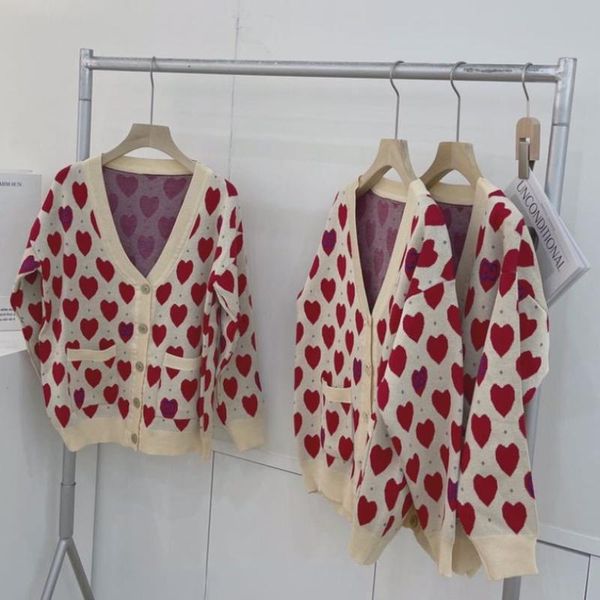 

women's knits & tees casual v neck knitted sweater cardigan women love-heart autumn winter full sleeve knit outerwear female, White