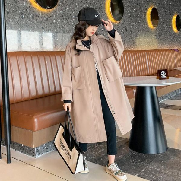 

jackets long style turn-down collar windbreaker fall clothes for kids outwear coats fashion spring autumn teenage girls clothing, Blue;gray