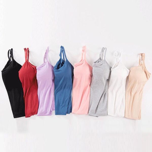 

women's tanks & camis women long cami with built in shelf bra solid color simple all-match adjustable strap layering basic tank, White