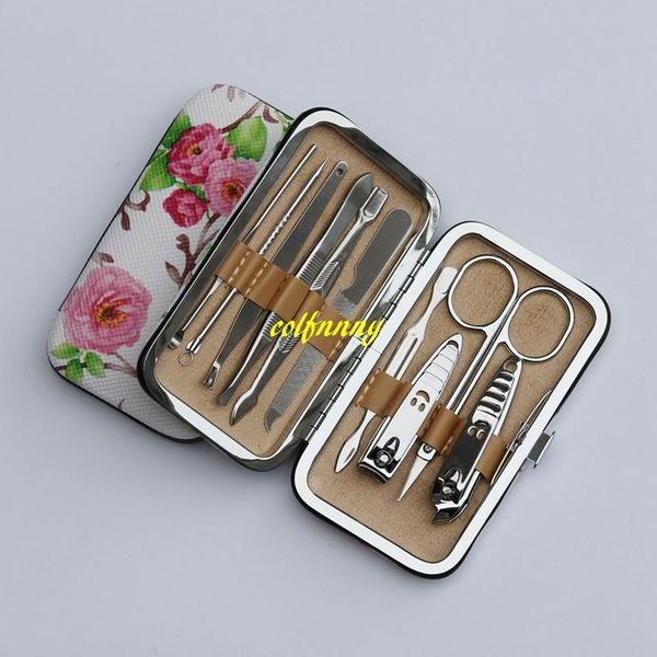 

nail art kits 100sets/lot fast 10pcs/set carbon steel clipper kit care pedicure scissor tweezer ear pick manicure set