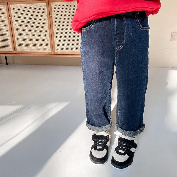 

jeans spring autumn girls casual straight kids all-match loose thick denim pants, Blue