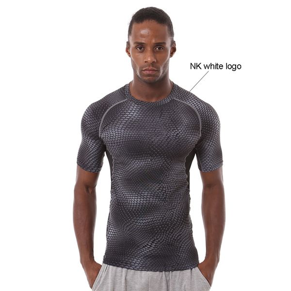 

summer sports tights short-sleeve stretch snakeskin pattern compression quick-drying clothes basketball running fitness training clothes, White;black