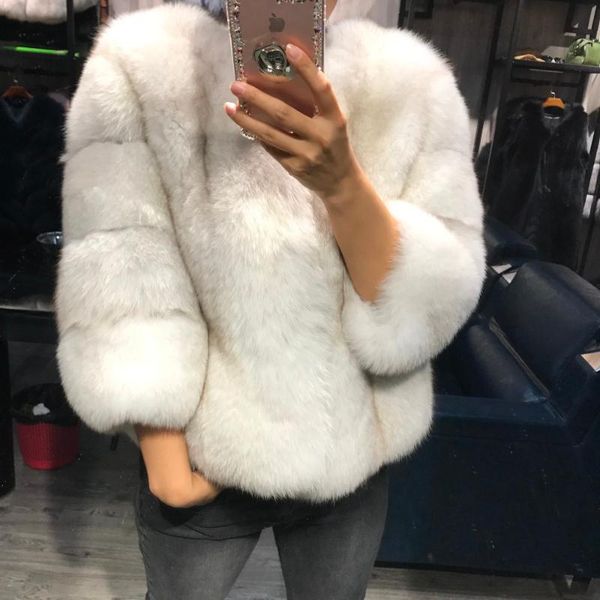 

women's fur & faux real jacket lady women natural coat winter outwear, Black